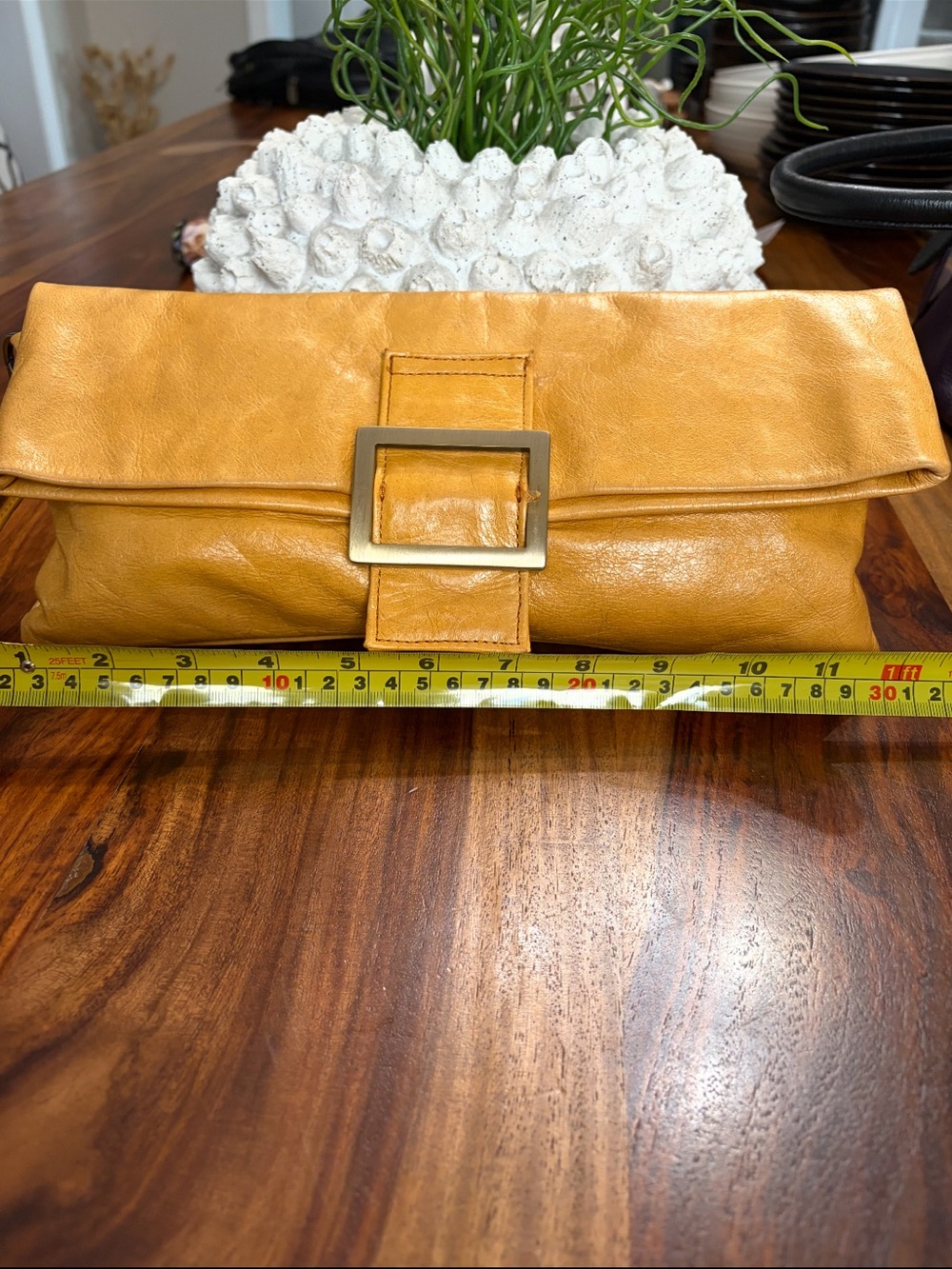 Sabina New York Stylish Mustard Yellow Leather Clutch with Square Buckle 🇺🇸